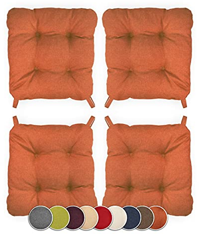 sunnypillow 4er Set Stuhlkissen mit Klettverschluss Maße: 40 (vorne) | 35 (hinten) x 40 x 8 cm Polsterauflage Auflage für Stühle/Bänke in Haus und Garten Sitzkissen Sitzauflage Gartenkissen Orange