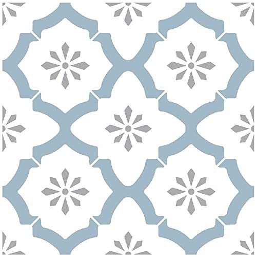 Oedim Pack 10 Vinilos Adhesivos para Suelo Alfama Azul y Gris, 25x25cm, Vinilo Ecológico, Vinilo Mate, Autoadhesivos para Decorar o Renovar el Suelo