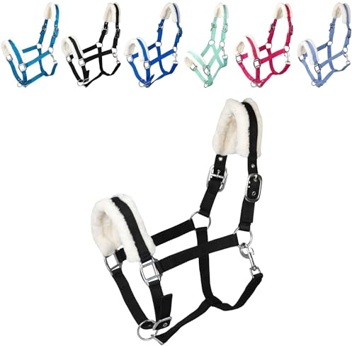 RL24 - Halfter Basicline mit Plüschpolsterung – viele Farben & Größen | Für Pferde & Ponys – nietenverstärkte Verschlüsse – Karabinerhaken zum Öffnen