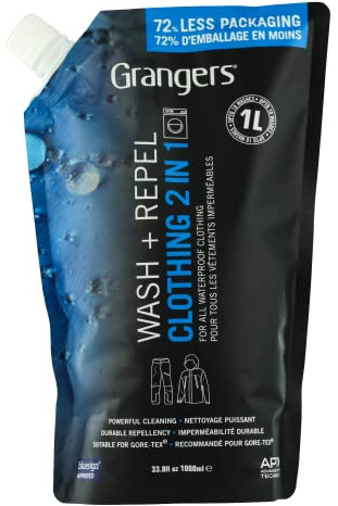 Grangers Wash + Repel Clothing 2 in 1 - Cleans and Waterproofs in One Wash Cycle, Eco Pouch, 33.8 oz