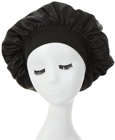 Hair Bonnet for Sleeping, Wide Elastic Band Satin Bonnet Silk Bonnet Shower Cap for Women Girls Makeup Hair Care Elastic Hat Soft Sleep Cap Satin Head Cover for Night Sleep Curly Hair Protection
