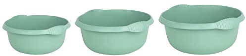 (Set of 3) Silver Sage Round Multipurpose Plastic Bowl 5L+7L+10L Washing Up Bowl Mixing Bowl Washing Basin Bowl Sink Tidy Organiser Wash Tub Space Saving For Home Kitchen Camping (Assorted Sizes)