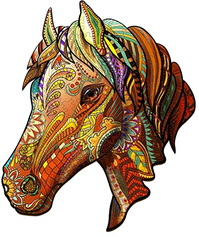 Holzpuzzle Erwachsene, KAAYEE Puzzle Holz, Wooden Puzzle Unregelmäßige Form Puzzleteile, 14+ Holzpuzzle Erwachsene Tierform, Holz Puzzle Mit Geschenkbox Aus Holz (Pferd, L)