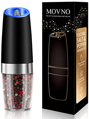 Gravity Electric Salt and Pepper Grinder Set, Battery Powered LED Light One Hand Automatic Operation, Adjustable Coarseness Mill Grinders Shakers Black (F.Black 1p)