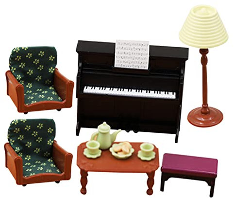 TOYANDONA Miniatur Möbel Satz Miniaturspielzeug Puppenmöbel – 1 Satz Verschleißfest Kunststoff Miniatur Sofa Klavier Teeservice Couchtisch Stehlampe für Puppenhaus Kinder Basteln Dekoration Modellbau