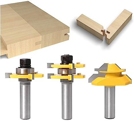 3pcs / set Langue Et Rainure Routeur Bits Set 12mm 12.7mm Tige 45 Degrés Serrure Mitre Colle Joint Routeur Bit 3 Dents T Forme Bois Fraise (Size : 12mm)