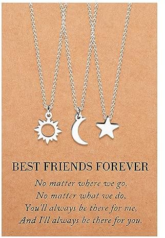 MANVEN Sonne und Mond Halskette Freundschaft Beste Freundin Geschenke | Freundschaftshalskette Geburtstag für Schwestern Gute Freunde Frauen Teens Mädchen für 3