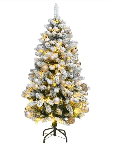 vidaXL Weihnachtsbaum, Klappbar Beleuchtet Christbaum mit 150 LEDs Kugeln Ständer, Beschneit Tannenbaum Kunstbaum mit 8 Beleuchtungsmodi, Weihnachtsdeko Dekobaum, 150cm