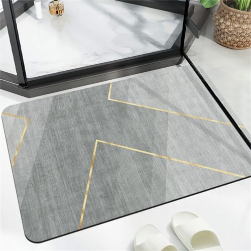 Badezimmerteppich, Badematte, Badematte Stein, Teppich Läufer, Stone Bath Mat, Badteppich Rutschfest Waschbar, Absorbierende Badematte, Duschmatte, Badvorleger, Duschvorleger, Carpet Grau-120x180cm