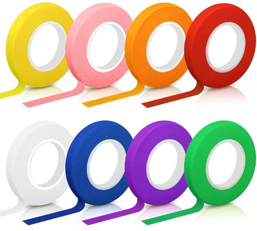 Hengxinc 8 Roll 10MM*20M Coloured Masking Tapes | Thin Colourful Adhesive Masking Tape for DIY Craft Art Lesson Painters Wall Paintings Watercolour Processing
