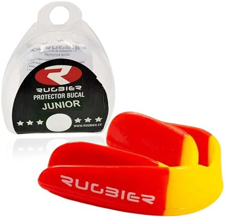 Rugbier - Protector Bucal Classic para Rugby - Talla Niños hasta 12 años - Unisex - Protector Dental Deportivo Junior - Modelo Rojo Amarillo