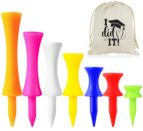 LOVMEAD Golf Tees Plastic Step Down Long Short 100 Pack mit Geschenktasche, 2 3/4, 2 1/4, 2, 1 3/4, 1 1/2, 1 1/4, 1 inch Castle Plastic Tee Unzerbrechliches Trainingszubehör