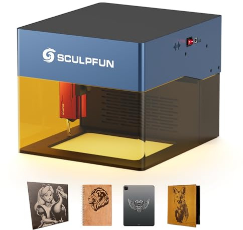 SCULPFUN iCube Laser Engraving Machine 3W with Smoke Filter, 0.02 mm Laser Focus Desktop Laser Engraver for Wood, 10000 mm/min High Speed, 130 x 130 mm