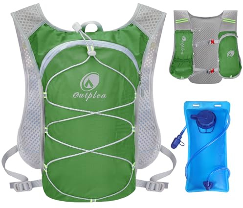 Outplea Ultraleicht Laufweste mit Trinkflasche 2L, Trinkrucksack Laufen für Damen Herren, Reflektierende Fahrradrucksack für Wandern Trailrunning Radfahren Joggen, Grün