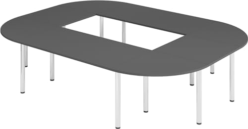 bümö Konferenztisch O-Form 320x240 cm großer Besprechungstisch in Graphit, Besprechungstisch mit Chromfüßen, Meetingtisch für 10 Personen, Tisch für Besprechungsraum & Meeting