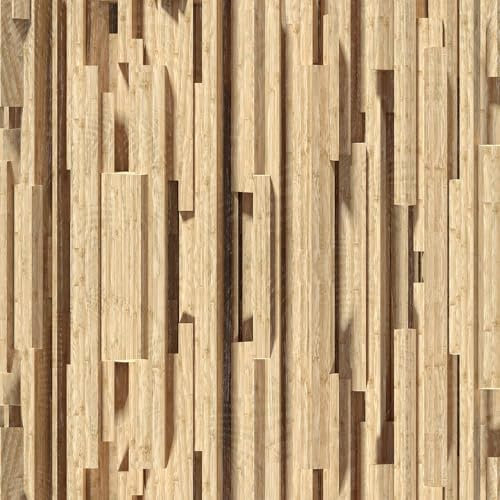 ANLIKY-Pro Carta da parati autoadesiva 3D con blocchi di legno, 44X300CM, pellicola decorativa rimovibile con effetto luce e ombra 3D per mobili.