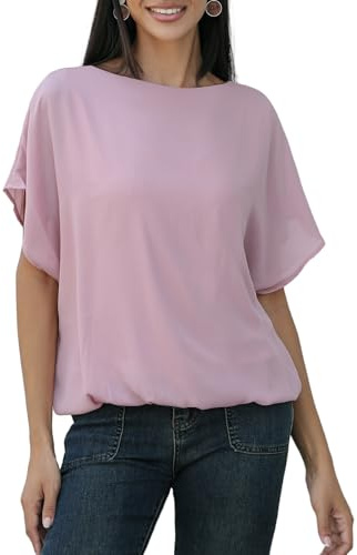 MGizo DtiSpectrum Camicetta in Chiffon da Donna - Elegante Tunica in Garza a Doppio Strato con Maniche Corte a Pipistrello e Fodera Elastica, Camicia in Tulle Trasparente con Scollo Rotondo