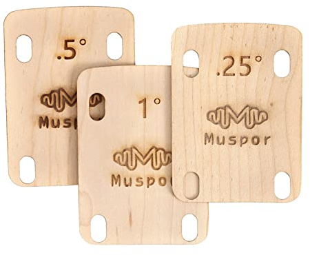 CHOYUE MX0360D 3 Pezzi Spessori Manico Chitarra 0,25 0,5 1 Grado Spessori in Legno Set per Bulloni Collo Imbullonato