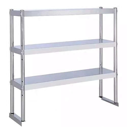 Generic, Mensola per microonde in acciaio inox a 2 ripiani, tavolo da lavoro per cucina con spazio di archiviazione sul piano di lavoro, salvaspazio per ristorante, casa, garage (terzo piano 140x30x80