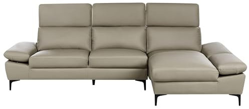 Beliani Retro Ecksofa mit Récamiere beige Taupe Echtleder linksseitig L-Förmig Farila