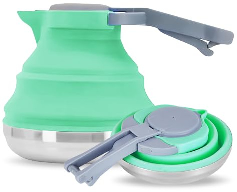 Silicone Folding Kettle, Camping Kettle 1500 ml, Collapsible Kettles, Foldable Kettles Small Portable Silicone Tea Folding Coffee Pot for Hiking Travel and Outdoors(Light Green)