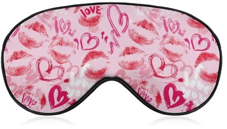 Bequemer Augenschutz für die Nacht, mit Wort-Liebe, Herz-Lippen-Aufdruck, Valentinstag, rosa Augenabdeckung, weiches elastisches Band für Damen und Herren