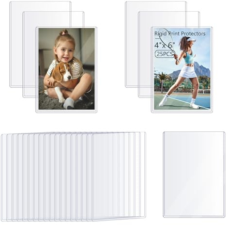 AKONEGE 25PCS 4 x 6 Rigid Print Protectors Waterproof Hard Plastic Sheet Protectors Top Loading Rigid Photo Sleeves Clear Plastic Sleeves for Postcard, Sports & Trading Cards