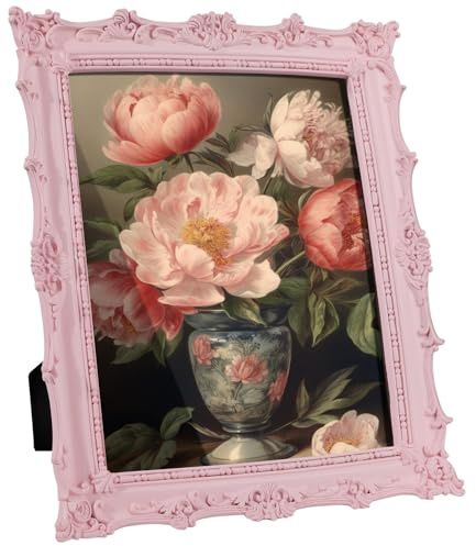 Hioniir 8x10 Picture Frames with Embossed Vines Design and Glass Front Hand-Crafted Resin Photo Frame with Easel & Hook for Tabletop & Wall Hanging Ornate Baroque Vintage Home Room Decor (Pink)