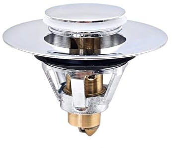 JZK Brass bathroom pop up sink plug replacement for 34-38mm drain hole, universal metal sink strainer stopper, click-clack basin waste plug basket, sink drain plug filter cover hair catcher
