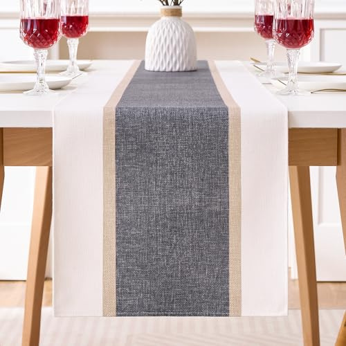 Tischläufer Herbst 40x140 Grau Streifen Tischdecke Saisonnal Küche Tisch Dekoration Baumwolle Leinen Tischläufer Outdoor Wasserdicht Table Runner für Hochzeit Party Deko