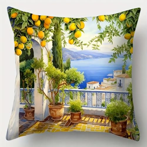 ANSIWEIGO Kit Point Noué Coussin,Canevas à Nouer 43x43 cm,Activité DIY pour Débutants, Enfants et Adultes,Décoration Maison et Cadeau Fait Main,Citronnier de petite ville