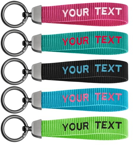 Personalised Embroidery Keychain - Custom Name Wristlet Keyring with 5 Webbing Colours & 10 Embroidery Colours, Durable Nylon Key Holder for Keys, Bags, Gifts