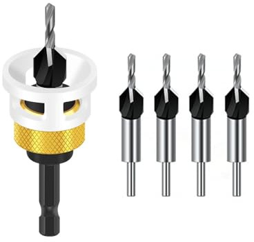 Juego de 6 brocas avellanadas, vástago hexagonal de 1/4 pulgadas con tope de profundidad, brocas avellanadas HSS M2 para carpintería para perforación precisa