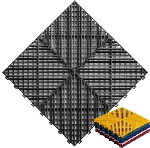 Piastrelle ad incastro in PVC per garage, tappetini autodrenanti per garage e autolavaggio, pavimenti modulari resistenti, 40 x 40 x 1,8 cm, nero, 10 pezzi ≈1,6 ㎡