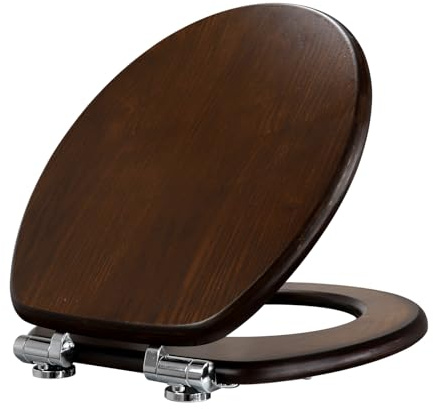 Fanmitrk Coperchio per WC con abbassamento automatico, sedile per WC in legno, di alta qualità, stabile e senza oscillazione, coperchio per WC a forma di O, facile installazione e facile da pulire