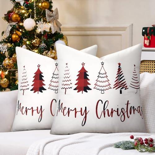 Weihnachtskissenbezüge Kissenbezüge Weihnachten 40x40cm Weihnachtsbaum Kissenbezüge Set von 2 Pillow Covers Christmas Pillow Deko Weihnachten für Deko Wohnzimmer,Schlafzimmer,Sofakissen,Urlaub(weiß)