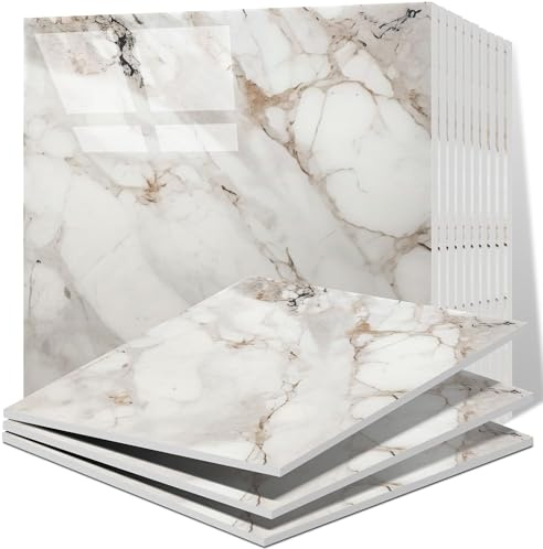 Vieshful 20 Pièces Carreaux Adhesif Cuisine, Carrelages en Marbre Auto-Adhésifs de 30 x 30 cm pour mur, Carrelages Adhésifs Pour Cuisine, Salle de Bains Salon Champagne