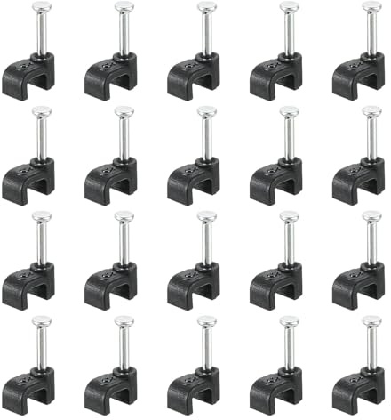 Cablix 5mm Square Cable Clips with Steel Nails – UV-Resistant PE Plastic – Wire Management Fasteners for Electrical & Network Cables – Black, Pack of 100