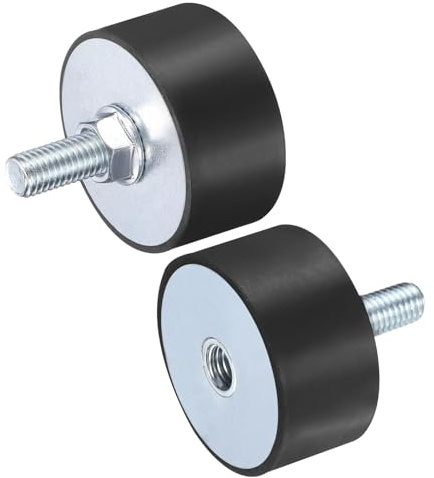 QUARKZMAN 2 Stück M10x28mm Gummi-Isolatoren Mit Gewindestangen 50x25mm Männlich Weiblich Vibrationsdämpfer Verzinkte Zylindrische Gewindemontage Mit 2 Stück M10 Kontermuttern