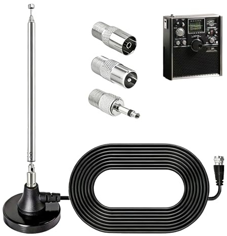 Antenne Radio Dab FM Télescopique 79CM Intérieure avec Base Magnétique et Câble de 3m, Réception Haute Fidélité pour Systèmes HiFi, Tuner FM, Poste Radio et Récepteurs Stéréo Dab+