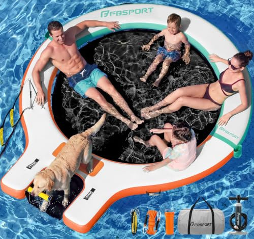 Piattaforma Galleggiante Gonfiabile Sunchill 240 cm per 3-5 Persone con Rampa per Cani, Isola Gonfiabile Rotonda con Scaletta Rimovibile, Portabicchieri, Pompa ad Aria e Borsa per Piscina, Lago e Mare