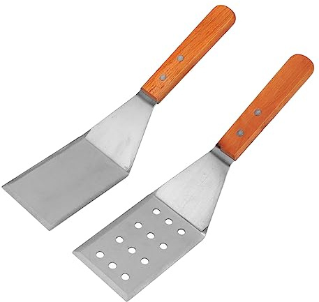 MAJONMMERD Espátula para Parrilla Espátula de Acero Inoxidable con de Madera de Haya, Hoja Plana Resistente Al Calor, Fácil de Limpiar para Barbacoa, Parrilla, Cocina, Cocina, Cocineros Caseros