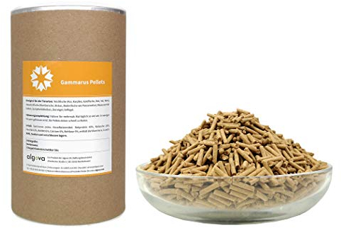 algova Gammarus Pellets 2,5mm Bachflohkrebse Natur-Sinkfutter für Aquarienfische, Cichliden, Diskus, Welse, Teichfische, Koi, Goldfische, Stör, Wasserschildkröten, Vögel, Hühner (600g)
