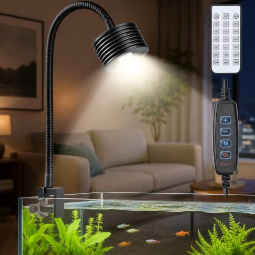 Lominie Aquarium Light with 4 Channels Dimmable and 360° Adjustable Gooseneck,20W LED Aquarium Light with Timer,Full-Spectrum Nano Fish Tank Light for Planted Freshwater Aquarium Fish Tank,CRI>93