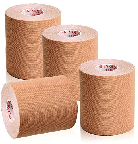 TOBWOLF 4 Rollen Kinesiologie Tape 7,5cm x 5m, Elastisches Sporttape Khaki | Breites Muskel Tape zur Unterstützung von Muskeln & Gelenken, wasserfestes Sporttape für Fitness, Training und Physiotherapie