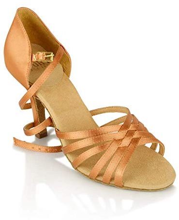 Ray Rose Selene 865-X - Zapatos de baile para mujer (7,5 cm, tacón recto, ancho normal, fabricado en Reino Unido), marrón claro, 35.5 EU