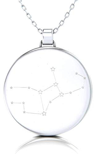 Sternbild Jungfrau Gravur Anhänger by KH Schmuckdesign | Kette & Coin 925 Sterling Silber | Gelbgold o. Roségold vergoldet ✓ Halskette mit rundem Anhänger ✓ Schmuck zum Personalisieren ✓ Handmade ✓