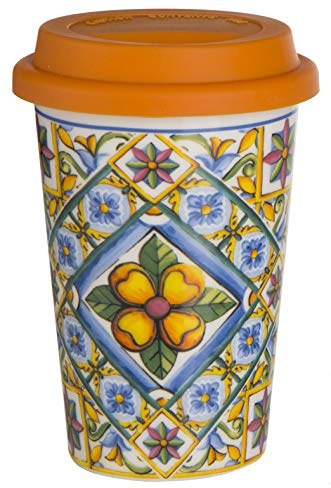 BARONI Reisebecher Cappuccino aus Keramik mit Silikondeckel Orange 10 x 10 x 14 cm
