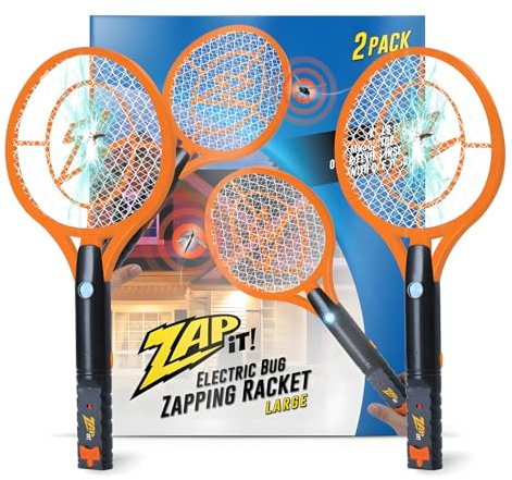 ZAP IT Bug Zapper Electric Fly Swatter Racket - High Power 4000 Volt Indoor Mosquito Zapper - USB Rechargeable Bat for Indoor and Outdoor - Portable Mini Electric Bat for Flies - Large 2 Pack, Orange