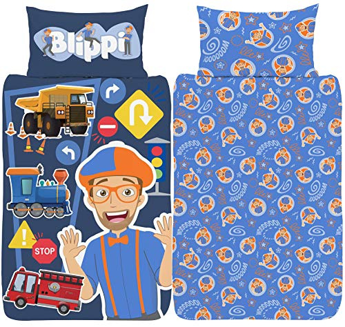 Blippi Set copripiumino per letto singolo – Set di biancheria da letto reversibile – policotone – Youtuber Tractor Song Design